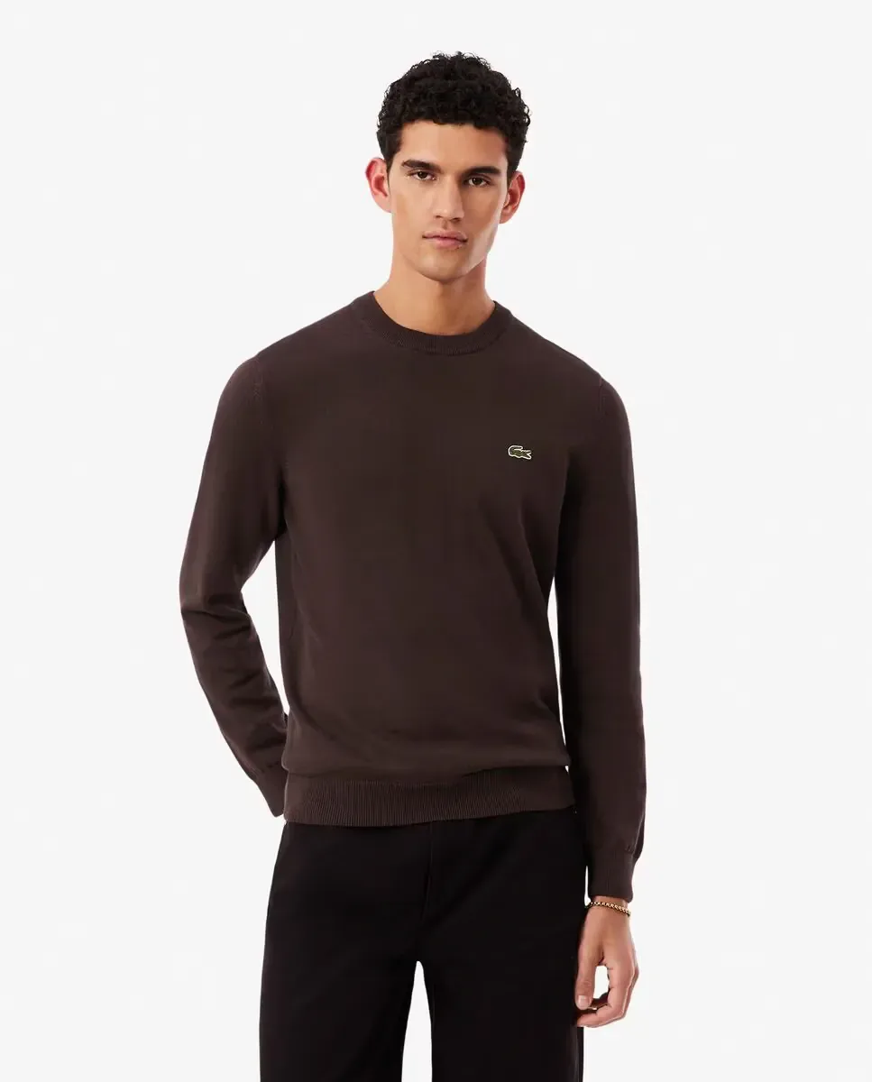 Мужской джемпер из органического хлопка с круглым вырезом Lacoste, коричневый
