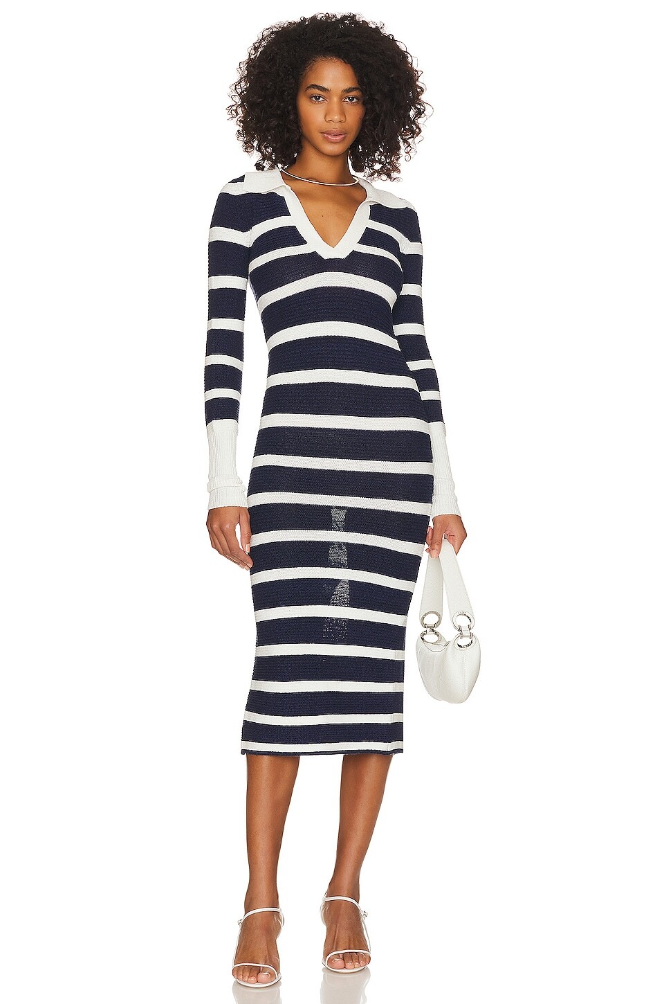 

Платье миди L'Academie Arlie Striped Midi Knit Dress, цвет Navy & White