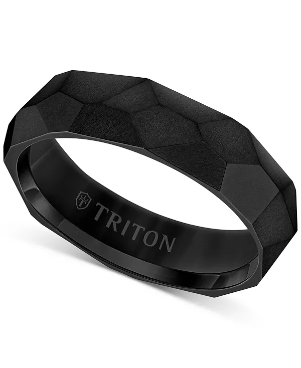 

Мужское обручальное кольцо с граненой отделкой из титана Triton, black