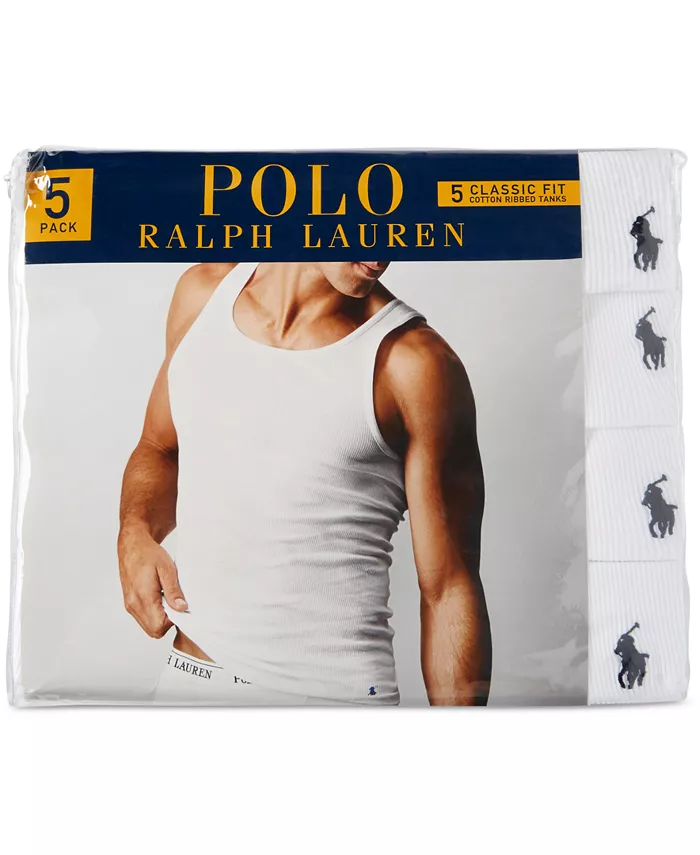Мужские майки-борцовки хлопковые, 5 штук Polo Ralph Lauren, белый — фото 3