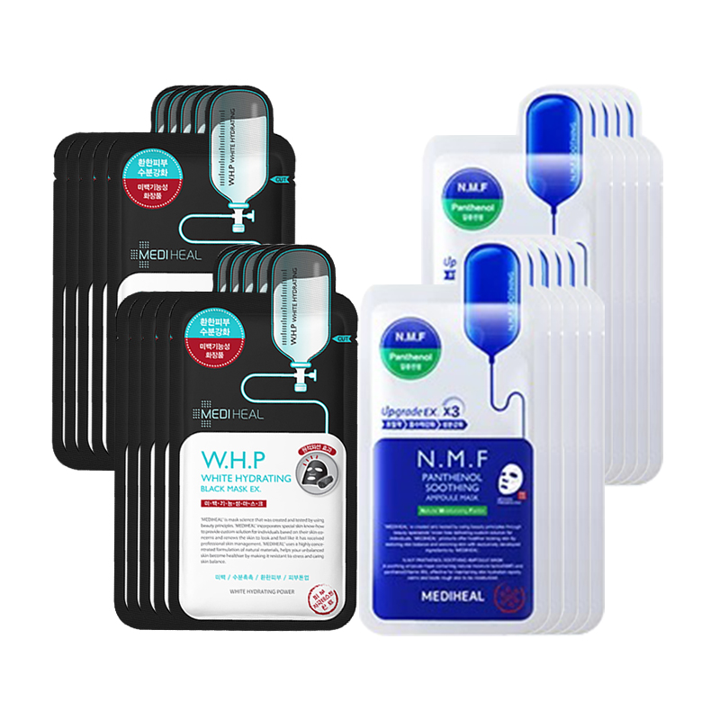 

Маска для лица Unisex MEDIHEAL, new hydrating soothing water 10 pcs+whitening hydrating black mask 10 pcs