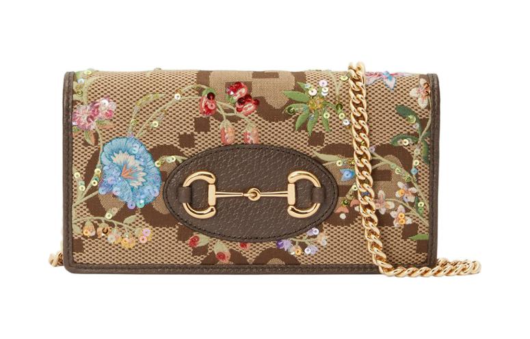 

GUCCI Сумка Horsebit 1955 из холста с кожей, сумка через плечо, кошелек, обычная женская, коричневого цвета