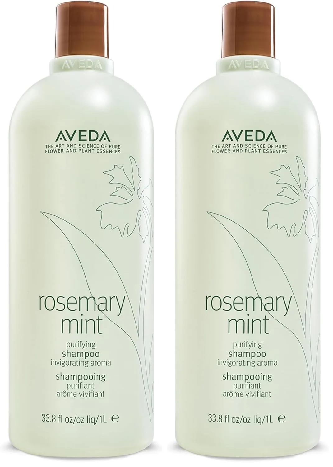 Очищающий шампунь Aveda с розмарином и мятой | Осветляющий шампунь | Придает блеск | Для нормальных и жирных волос, тонких и средних волос | 97% натуральных ингредиентов* 1000 мл (2 шт.), white