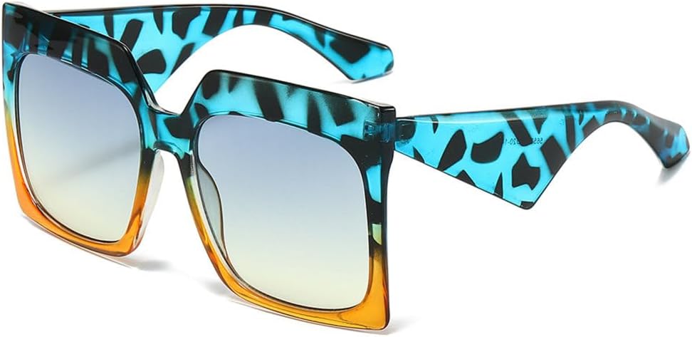 

Большие квадратные солнцезащитные очки для женщин и мужчин, для путешествий, роскошные, с леопардовым принтом, женские, с защитой от УФ-излучения UV400, в стиле ретро LJTJTAV, Blue
