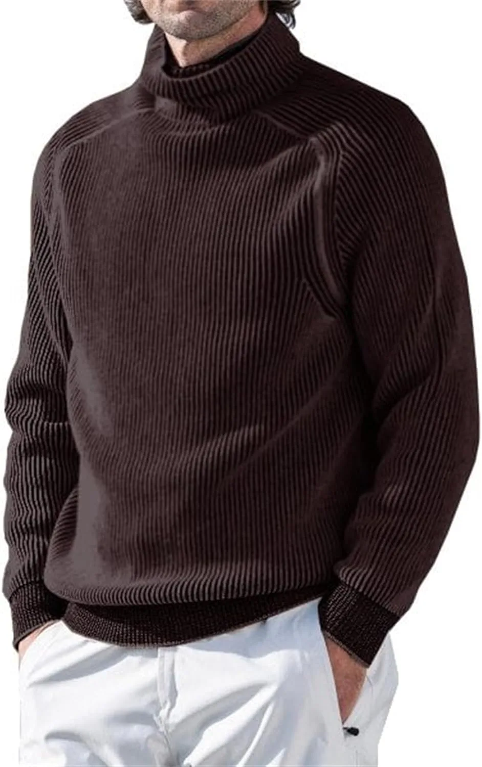 

Wankang мужской водолазка с классическим рельефным узором, Casual Slim Fit