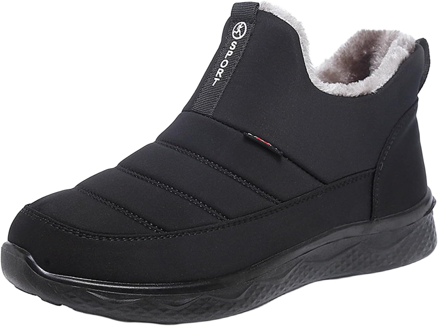 

Зимние ботинки для женщин и мужчин, с легким надеванием, теплые с меховой подкладкой, снежные ботинки с овчиной, утепленные ботильоны до щиколотки, удобные, водонепроницаемые Generic, черный