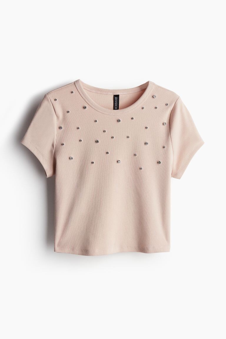 

Короткая футболка с украшением H&M, розовый