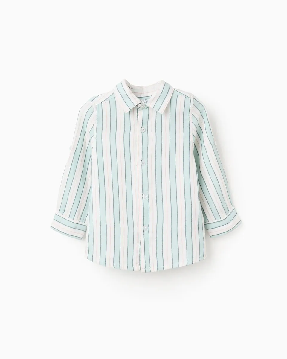 

Детская рубашка для мальчика 100% хлопок в полоску Zippy, белый/зеленый