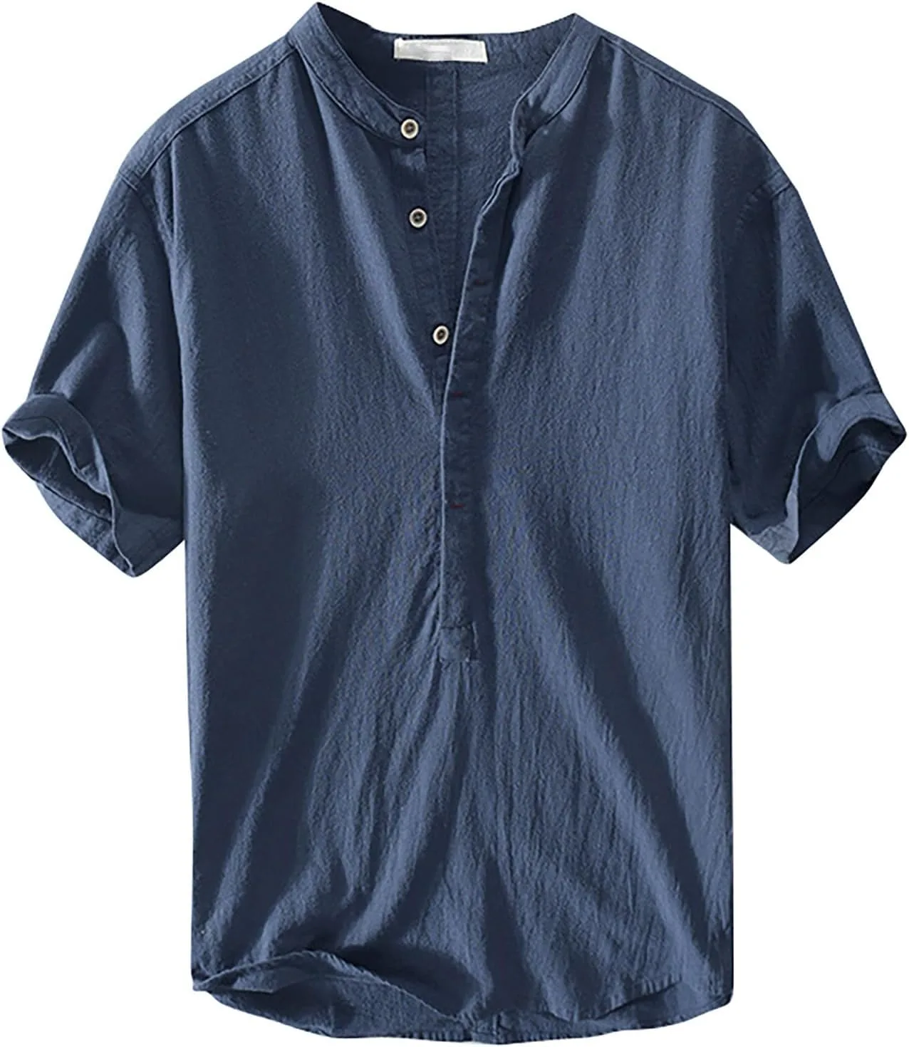 

Мужская льняная рубашка хенли с коротким рукавом HJINGSUN