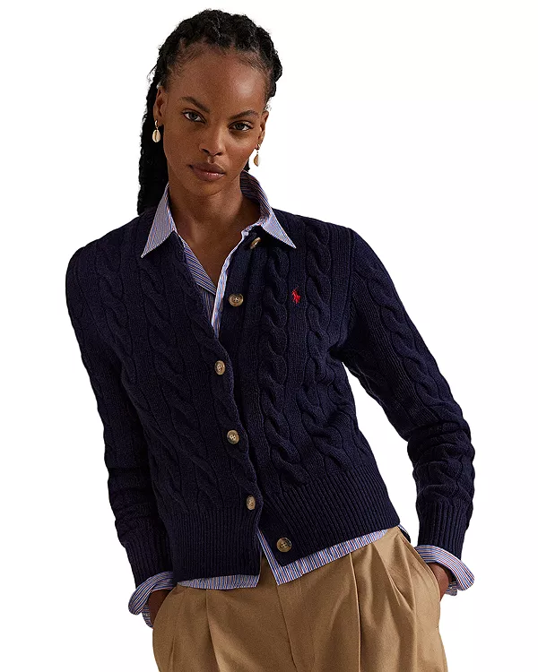 

Кардиган из шерсти и кашемира с косами Ralph Lauren, синий