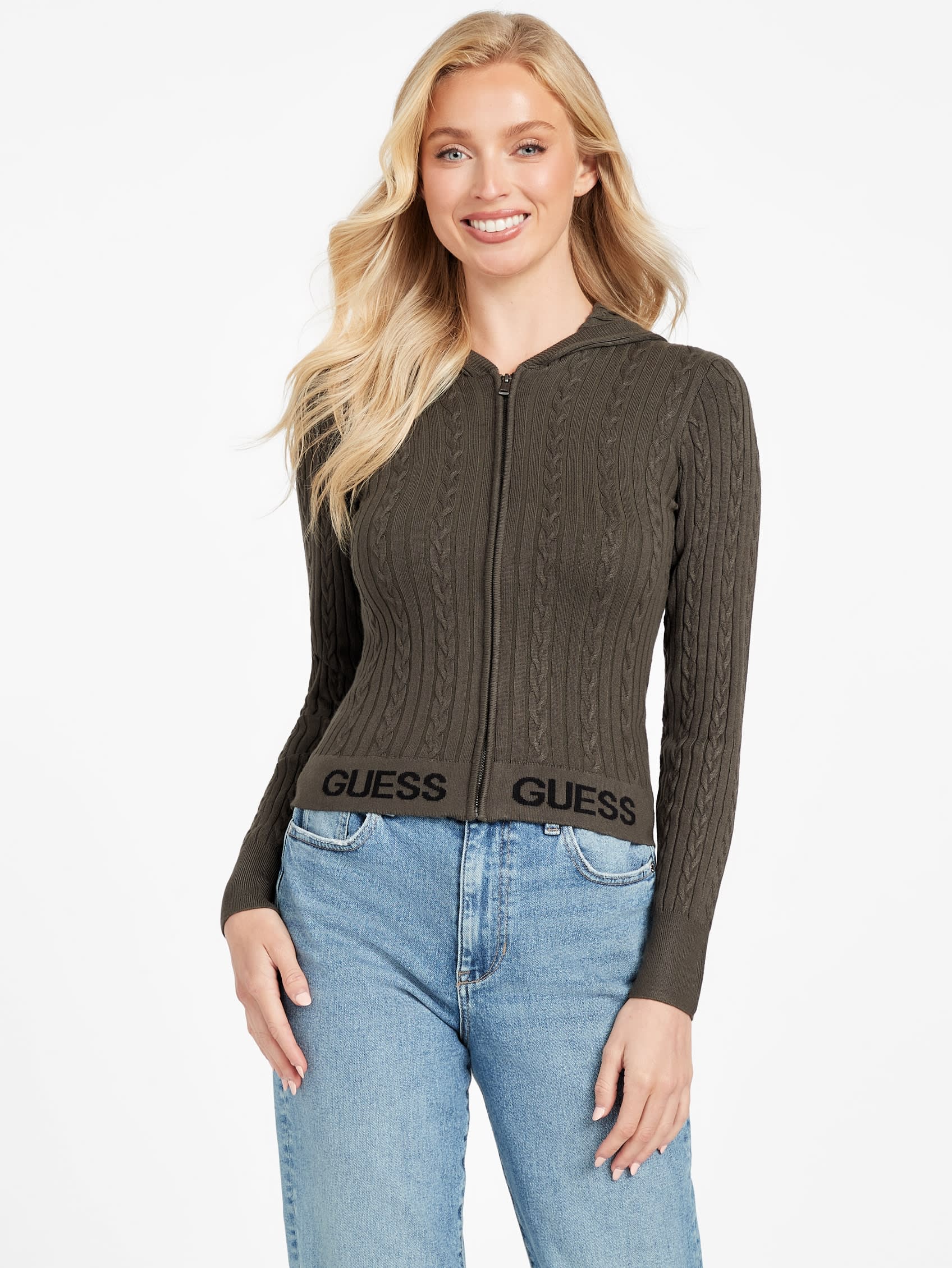 

Elise Cable-Knit свитер с капюшоном на молнии Guess Factory, цвет mud pie a152