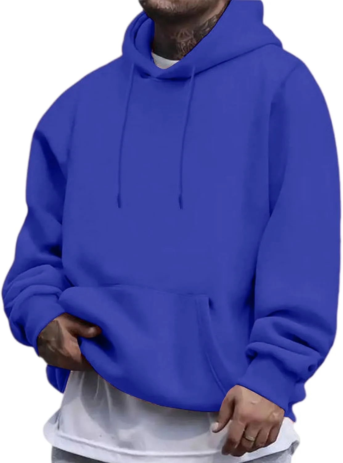 

Оверсайз худи для мужчин с длинным рукавом, флисовой подкладкой и карманами