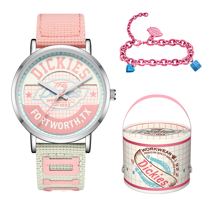 

Dickies Часы Wrist Watch Quartz Movement Nylon Strap Pink Watch Dial Women's Watch Classic Box, 230U60LYXCL-541V4-74SY-LH