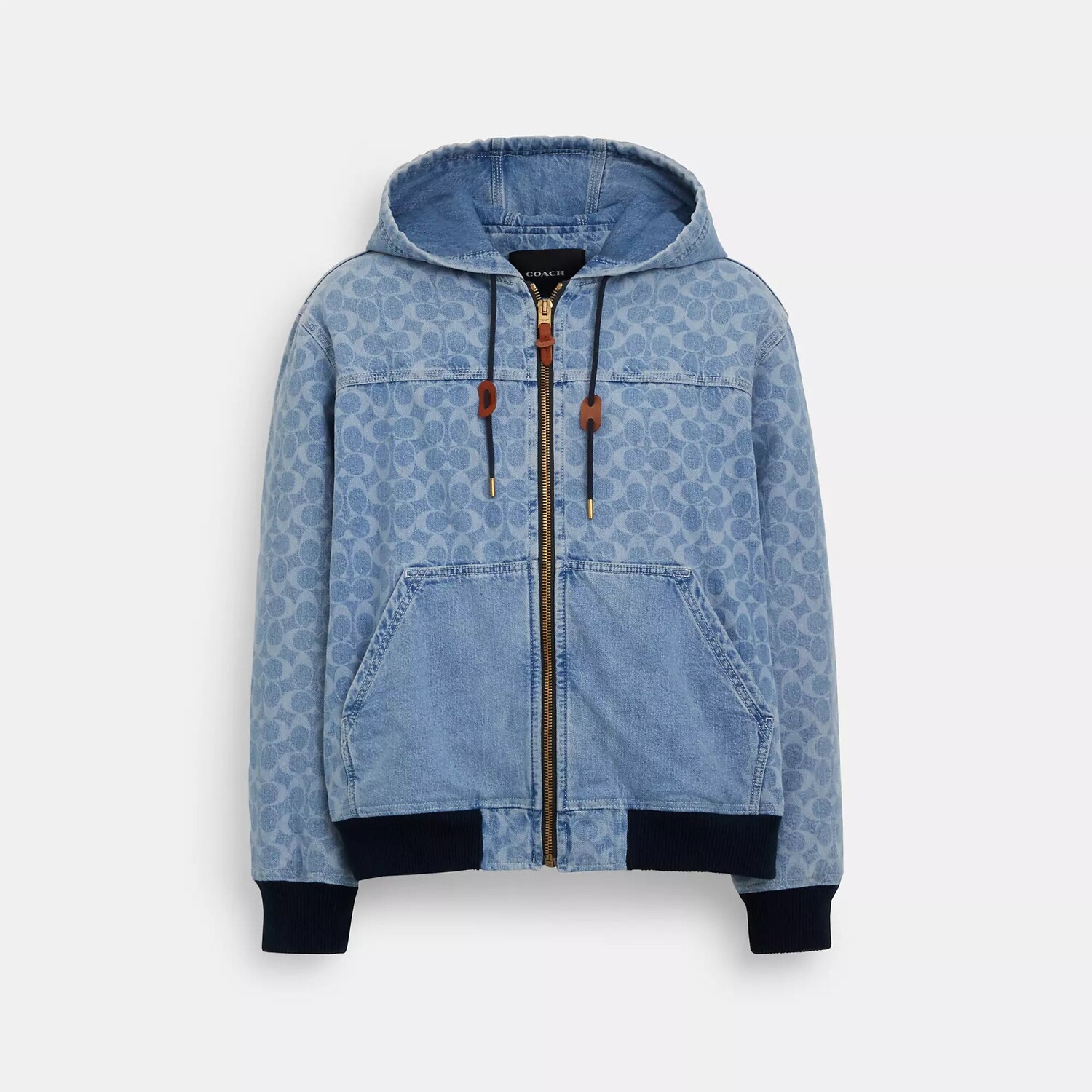 

Джинсовая куртка на молнии с капюшоном Coach Outlet Signature, цвет Light Wash