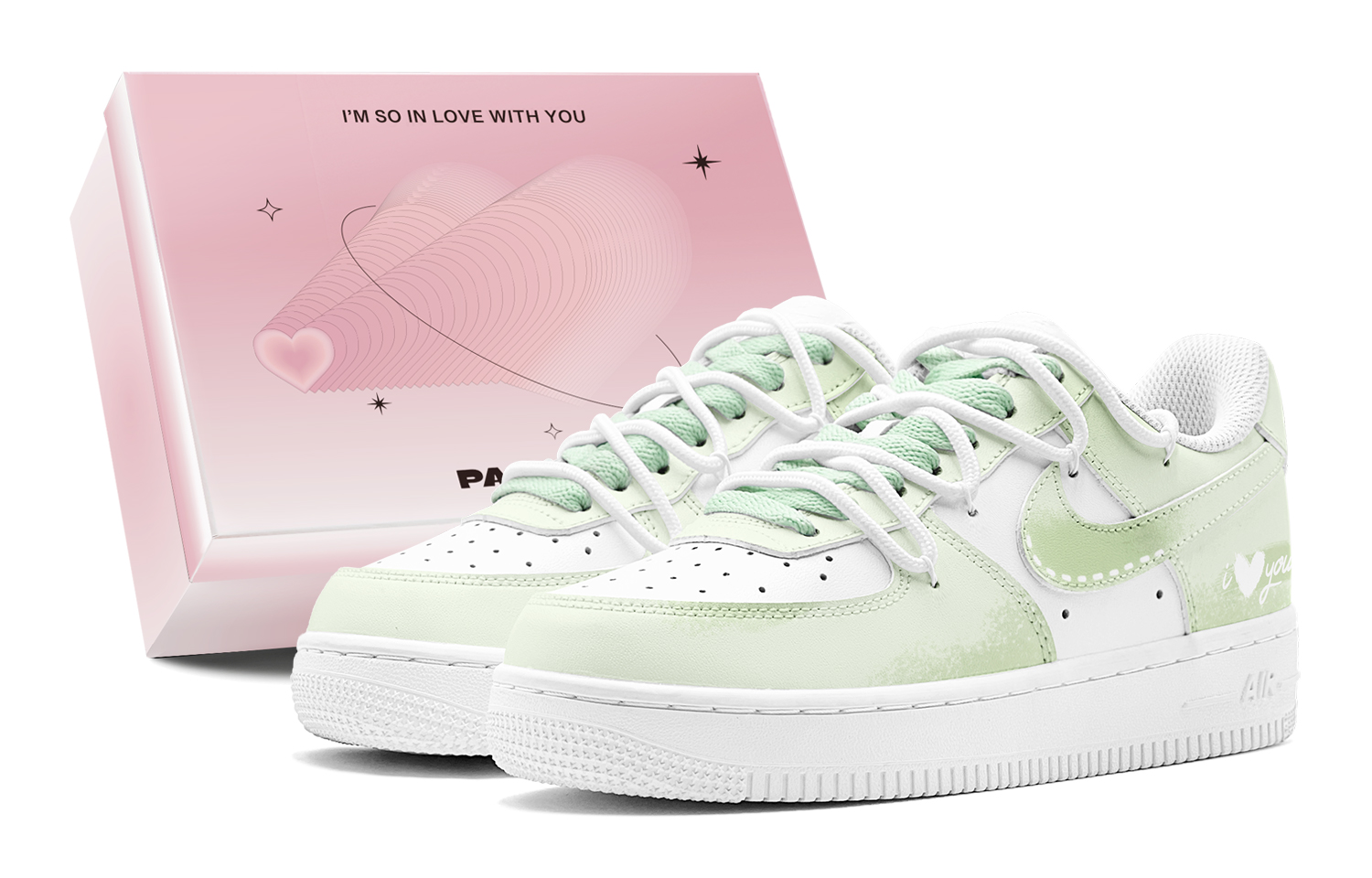 

Nike Романтический подарок Air Force 1, низкие нескользящие кроссовки для скейтбординга Matcha Love Words, мужские, белые, зеленые