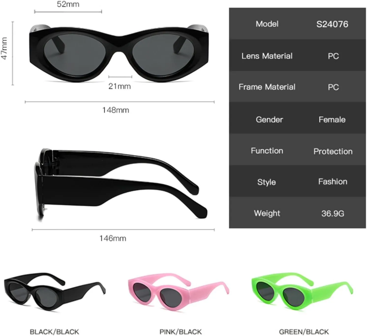 

Женские прямоугольные солнцезащитные очки в винтажном стиле «кошачий глаз» с пятнистым рисунком, стильные, ретро, ​​с защитой от УФ-излучения UV400 TVTBBVV, Black