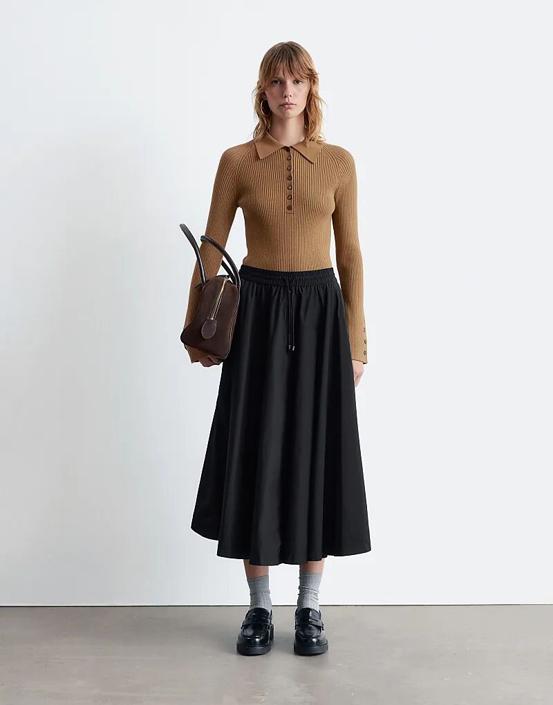 

& Other Stories юбка миди из плетеной ткани черного цвета