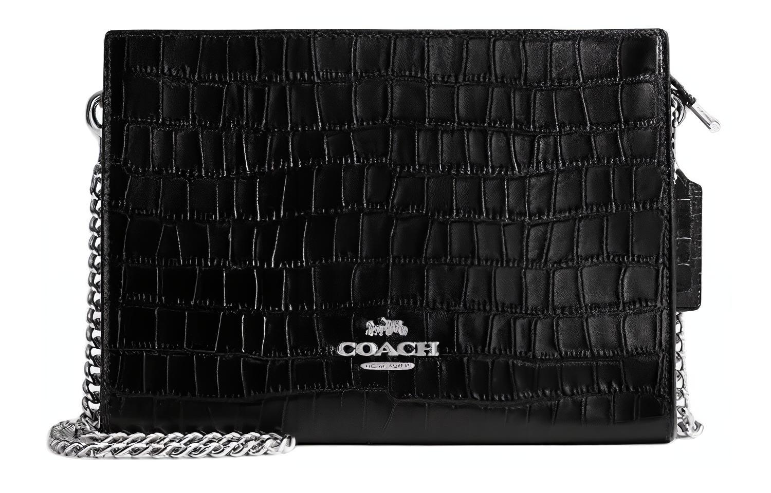 

Крокодиловая кожаная сумка через плечо, кросс-боди Coach черная