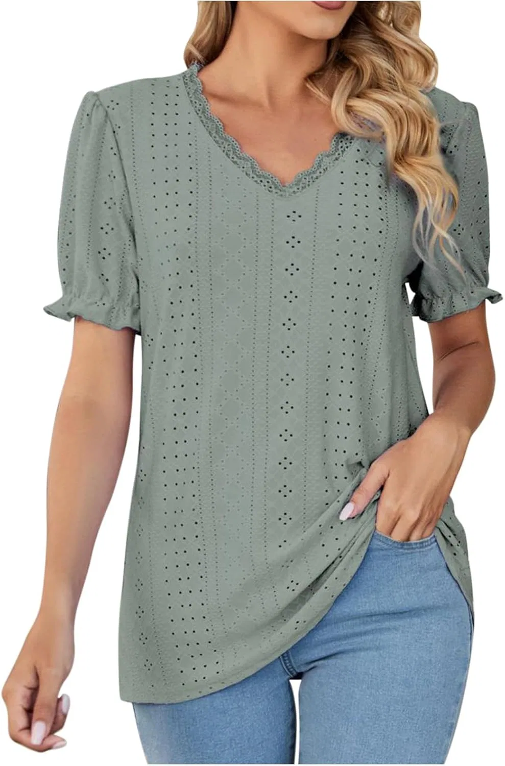 Блуза с вышивкой и кружевом, женская, Army Green