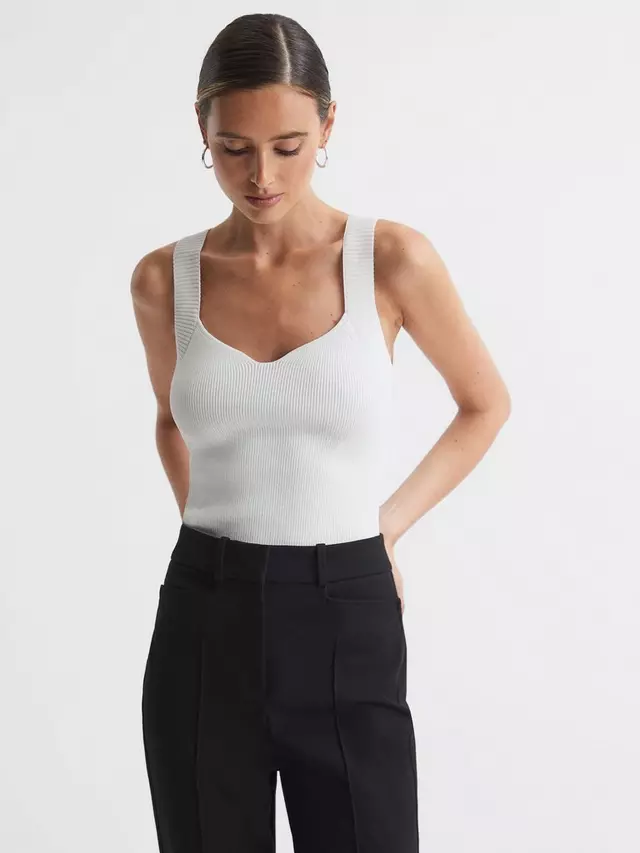 

Топ Reiss Dani Sweetheart Neck Rib Knit Vest, белый