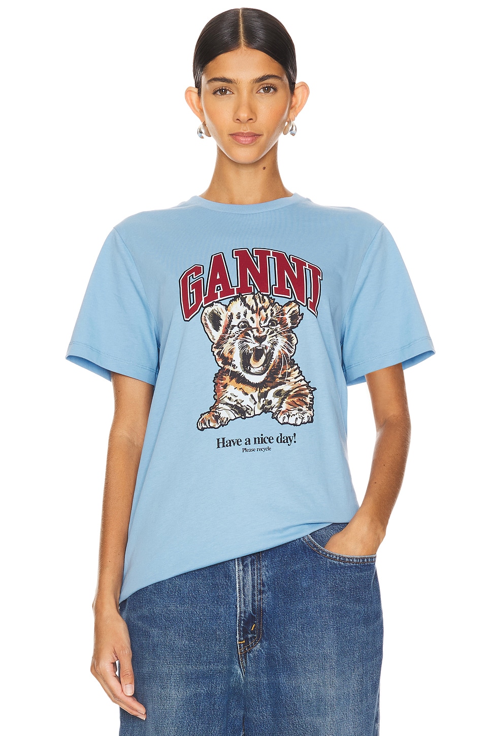 

Базовая футболка с тигром Ganni, синий
