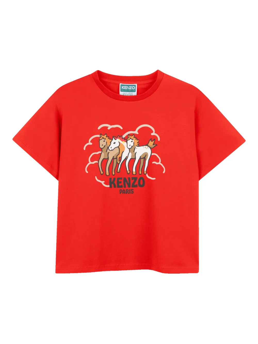 

Футболка с изображением лошадей Kenzo Kids, красный