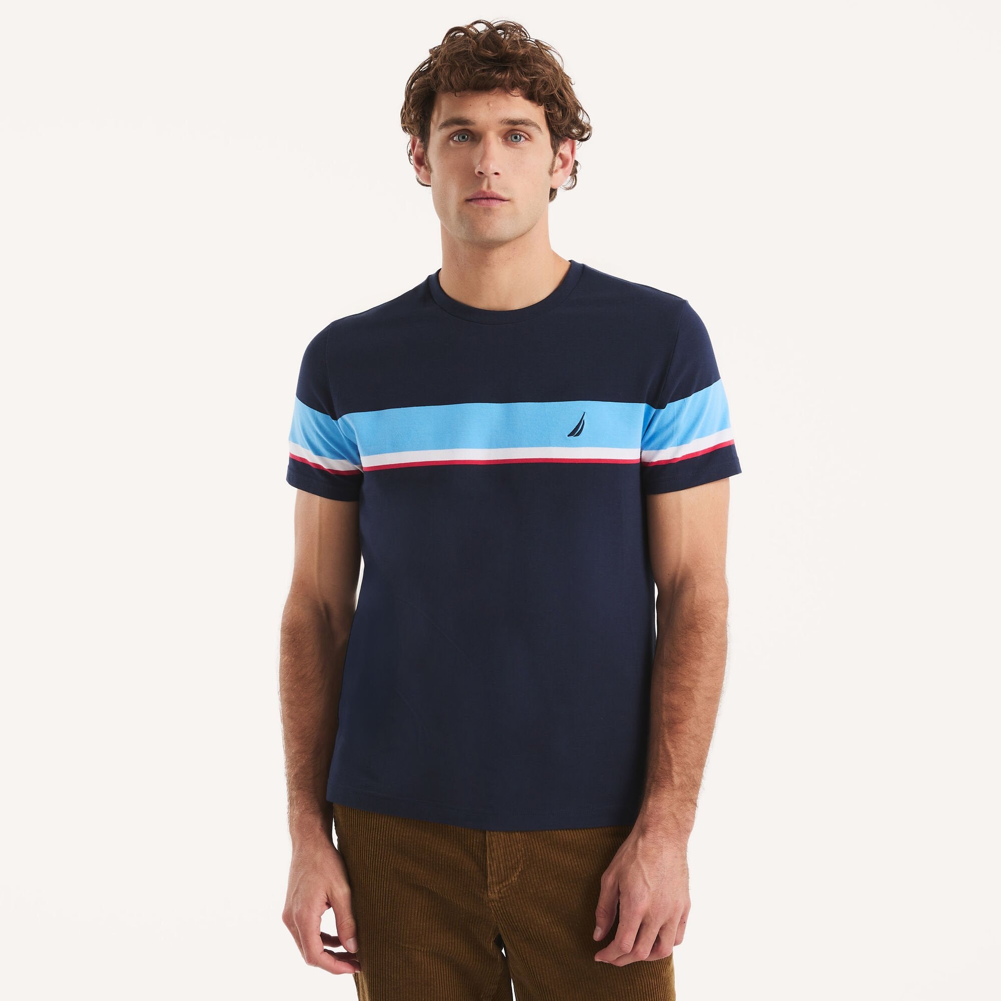 

Мужская полосатая футболка Nautica, цвет navy seas