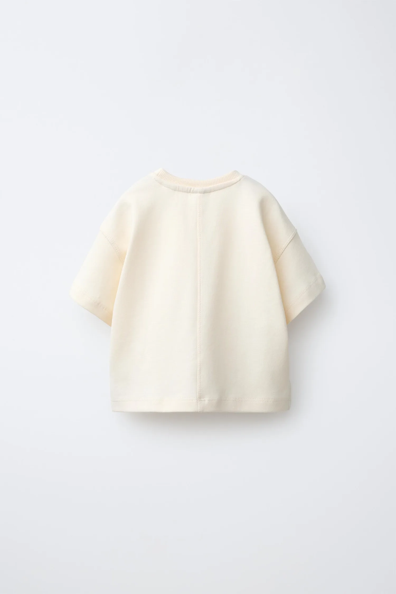 Однотонная футболка из трикотажа Zara, экрю — фото 2