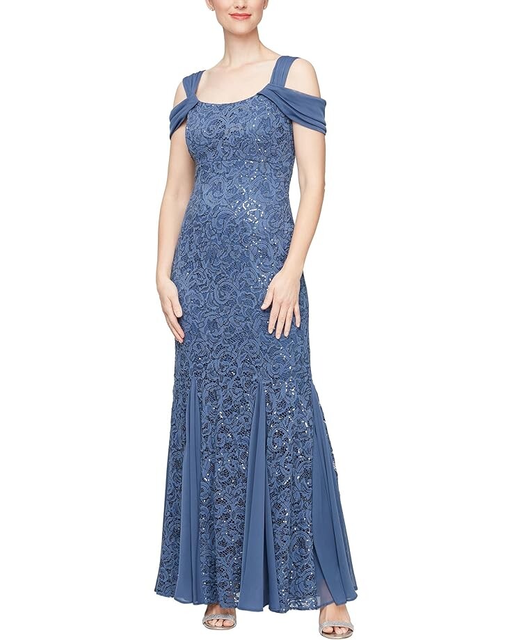 

Платье Alex Evenings Long Sequins Lace, цвет Wedgewood