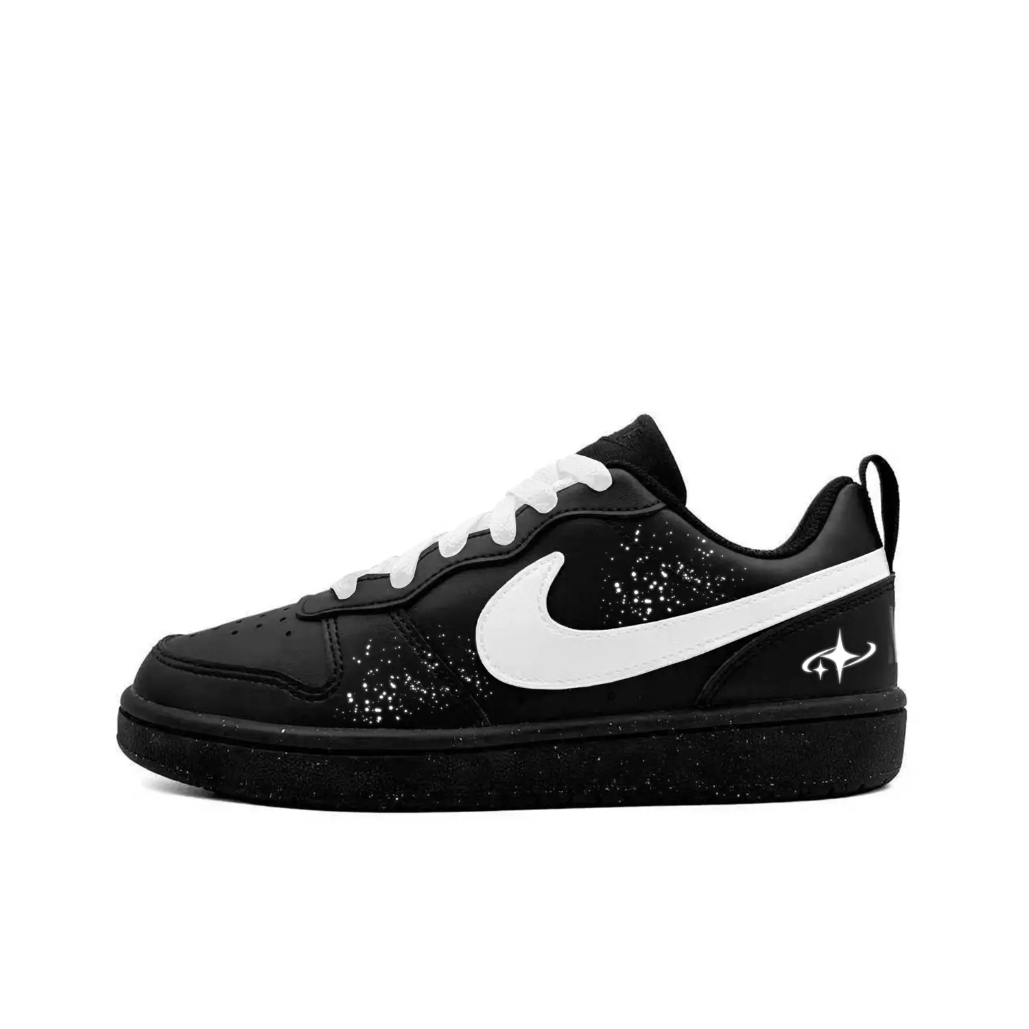 

Nike Court Borough Dark Night Star Кожаные Противоскользящие Износостойкие Детские Скейтбординг Кроссовки Black White