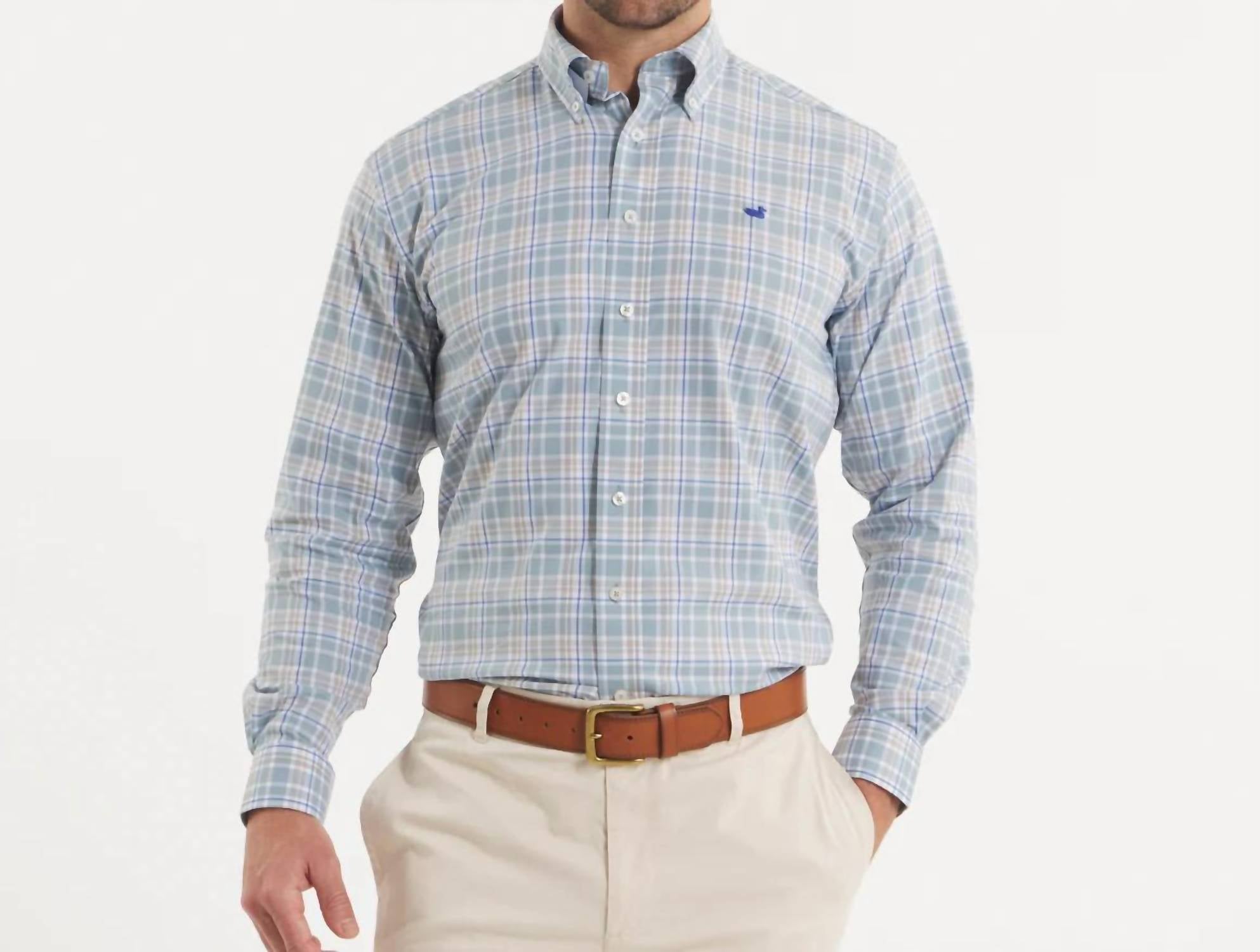 

Рубашка Grainger Performance Plaid Shirt в цвете Sage/Bright Taupe Southern Marsh, Sage/Burnt Taupe