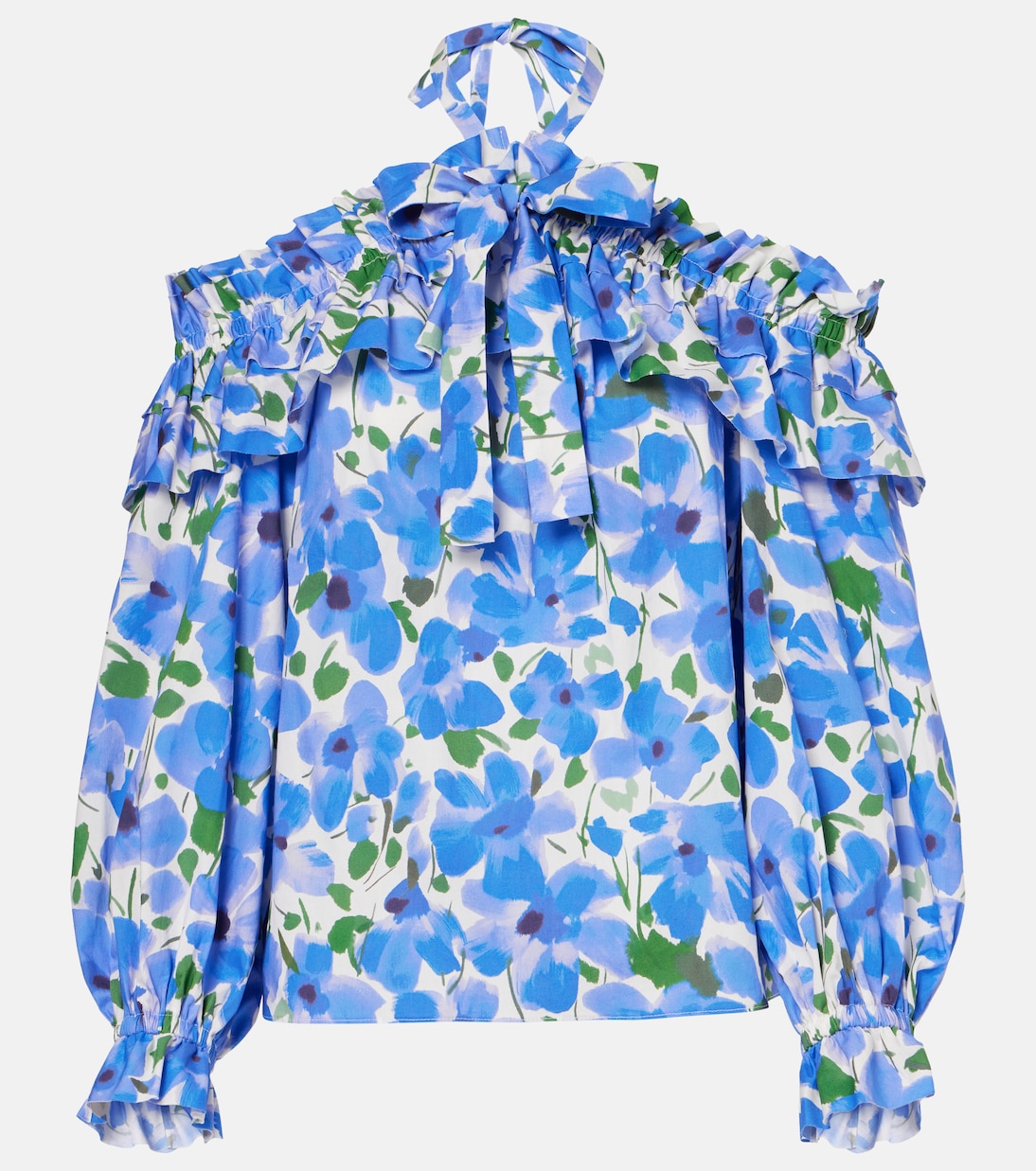 

Топ из хлопковой смеси с цветочным принтом и открытыми плечами Carolina Herrera, Delphinium Mult