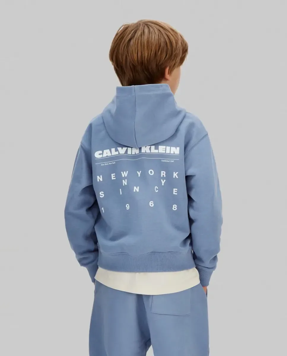 Детская толстовка с капюшоном свободного кроя Calvin Klein, синий — фото 3