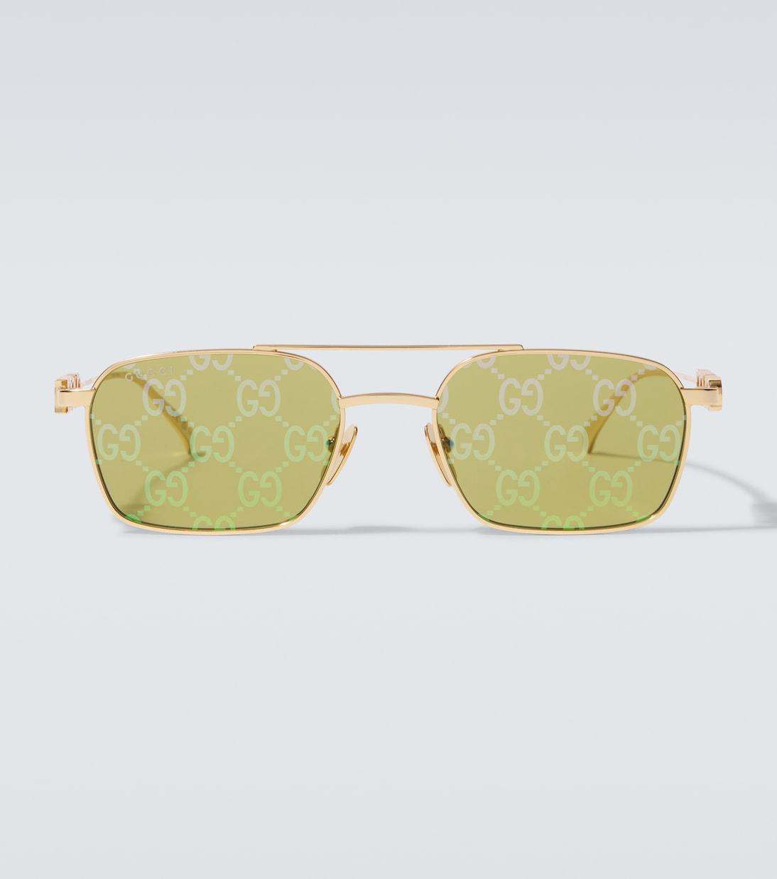 

GG прямоугольные солнцезащитные очки Gucci, Gold-Gold-Green