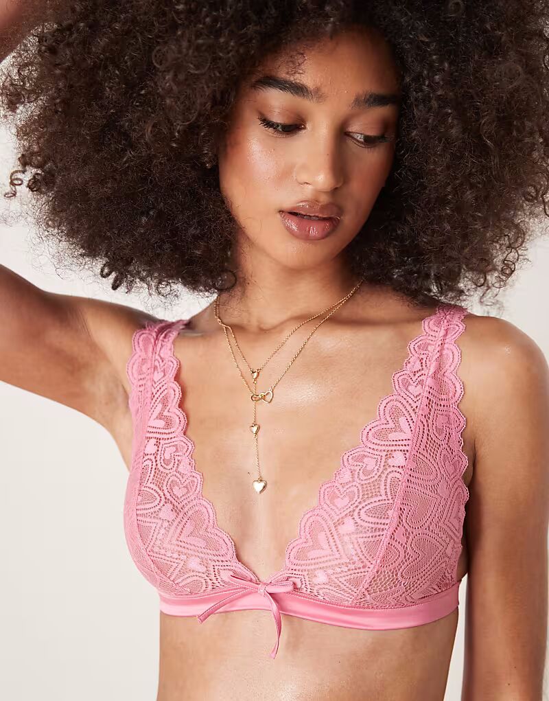 

Мягкий бюстгальтер с высоким лифом и корсетом ASOS DESIGN Blake Heart из кружева, розовый