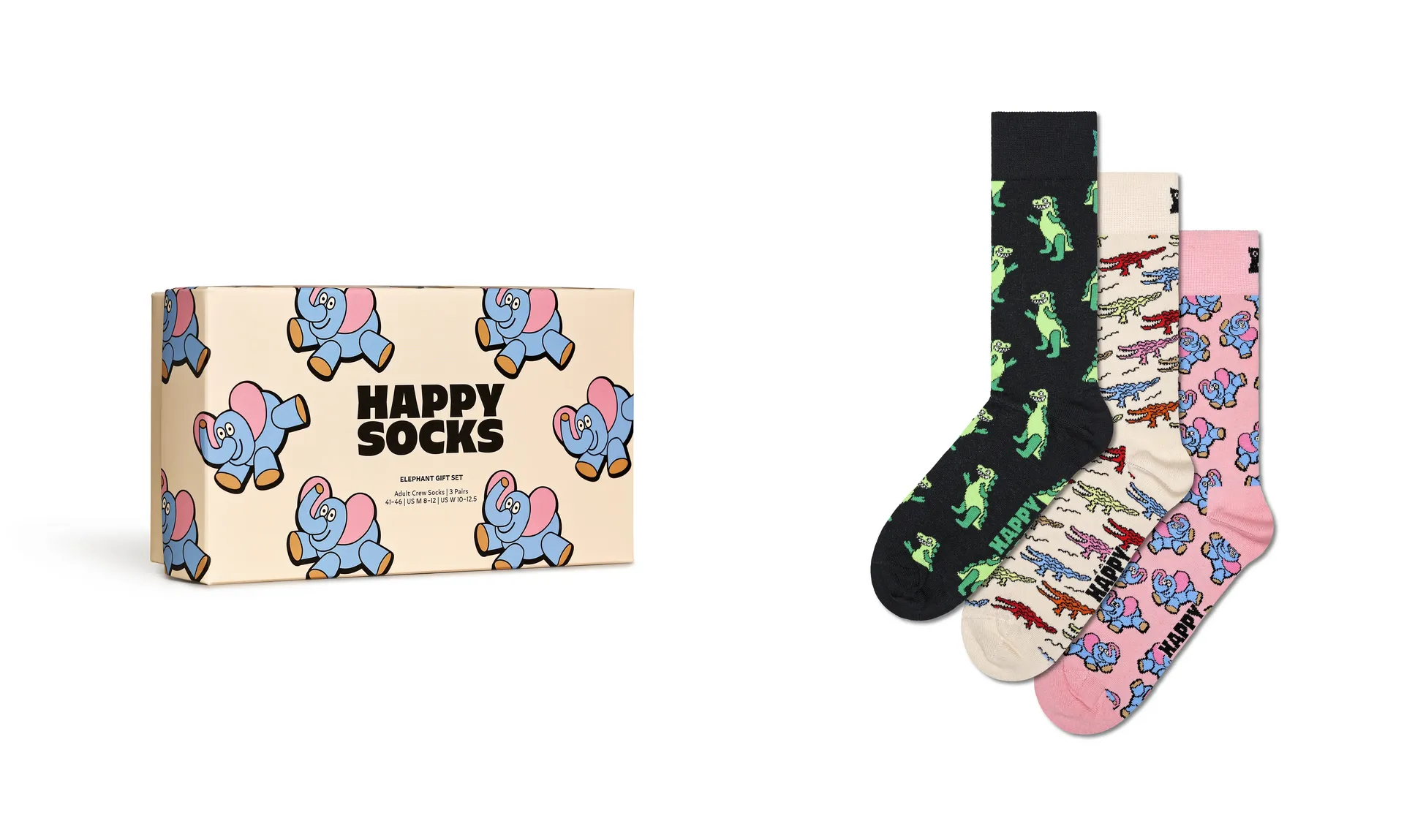 

Носки Happy Socks (коробка, 3 пары), Подарочный набор "Слон", черный