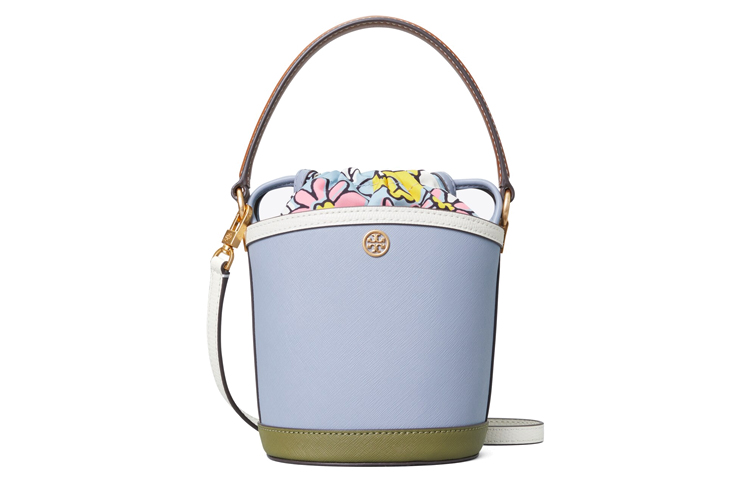 

TORY BURCH Текстурированная кожаная сумка-ведро Робинсон миниатюрная женская через плечо небесно-голубая