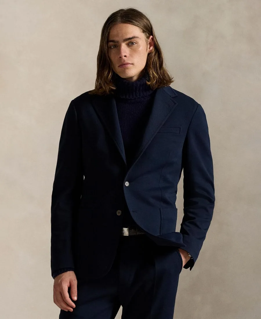 Мужская куртка из двойной вязки современного кроя Polo Ralph Lauren, aviator темно-синий