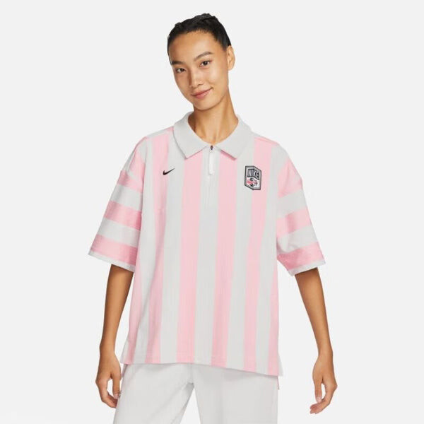 Футболка (WMNS) Nike SportWear Turn-down Collar Short-Sleeve T-Shirt 'Pink White', розовый — фото 4