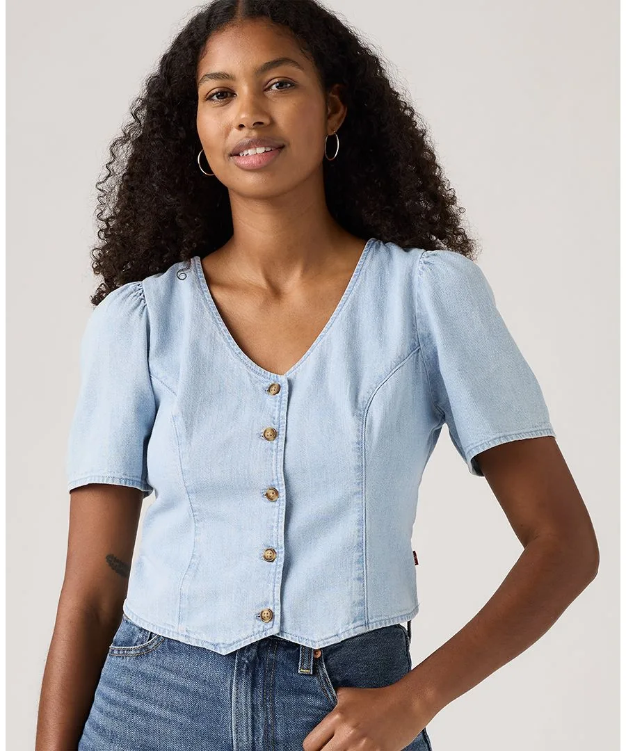 Женская хлопковая джинсовая блузка Moxie с коротким рукавом Levi's, Soft As Butter 3 — фото 2
