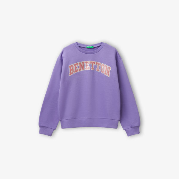 

Свитшот Benetton свободного кроя из хлопка с блестящим логотипом 6-14 лет, фиолетовый
