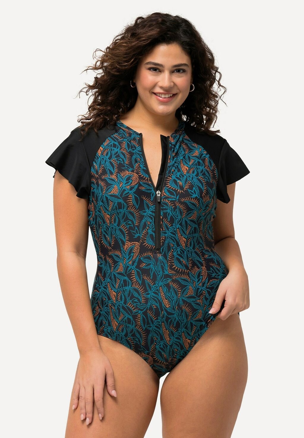 

Купальник FRONT ZIP WITH SHORT SLEEVES Ulla Popken, черный