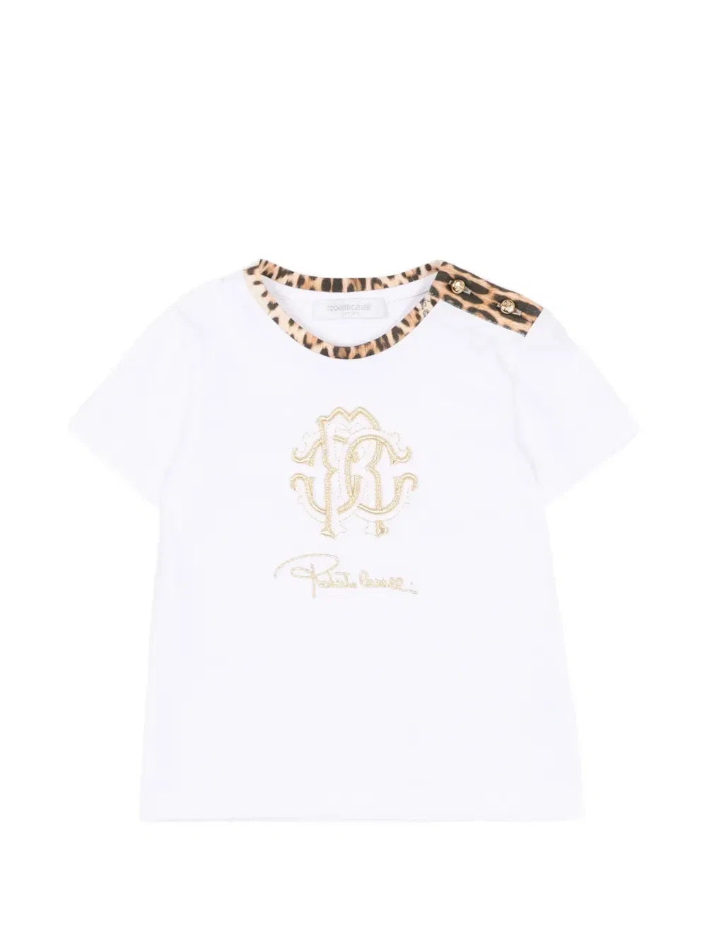 Футболка с леопардовым принтом и короткими рукавами Roberto Cavalli Junior, белый