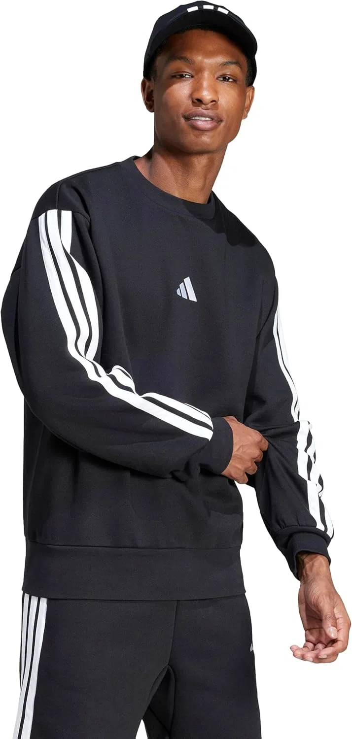 Толстовка Adidas Men's Essentials 3-Stripes Fleece Sportswear, черно-белая, X-Large — фото 2