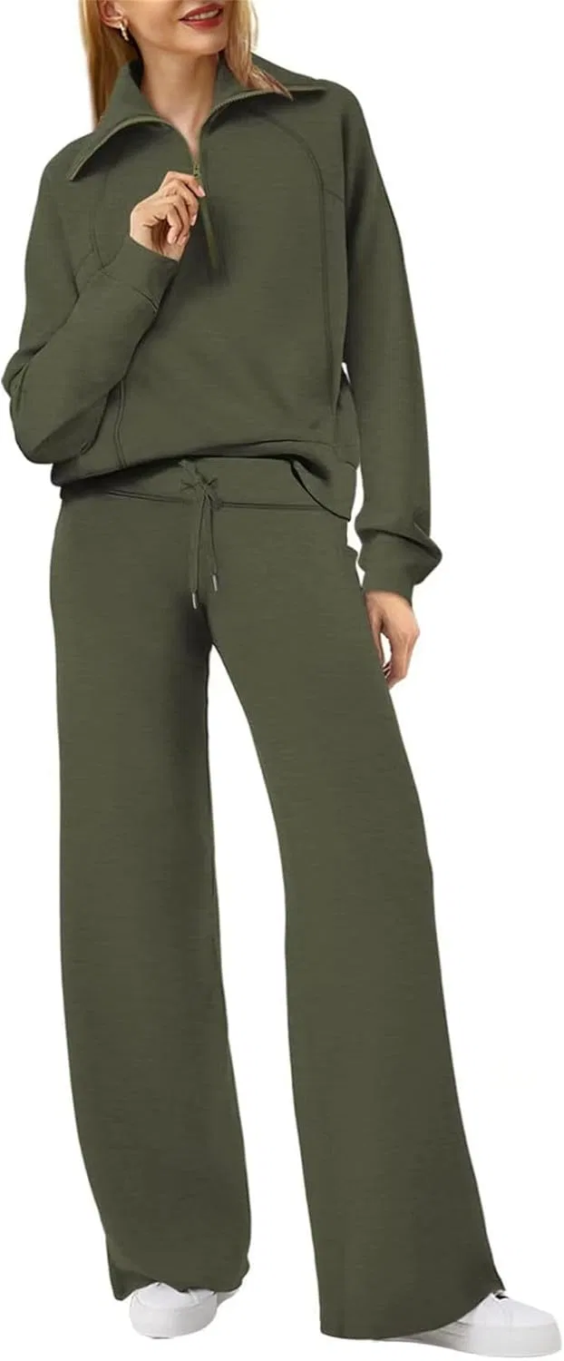 Женский спортивный костюм с полузастежкой-молнией, оверсайз, Militry Green