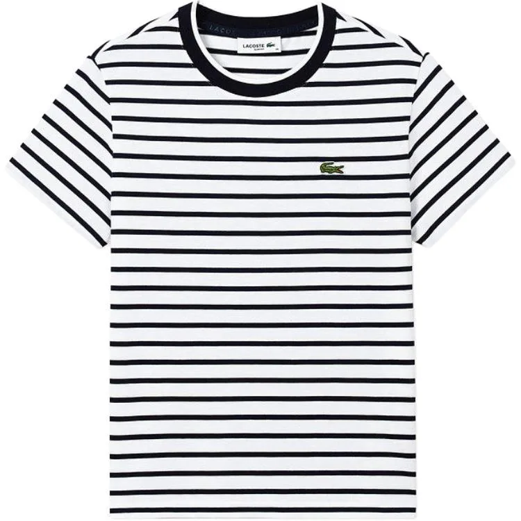 Женская футболка LACOSTE с круглым вырезом и прямым кроем, HHW/Navy Blue/White Multicolor