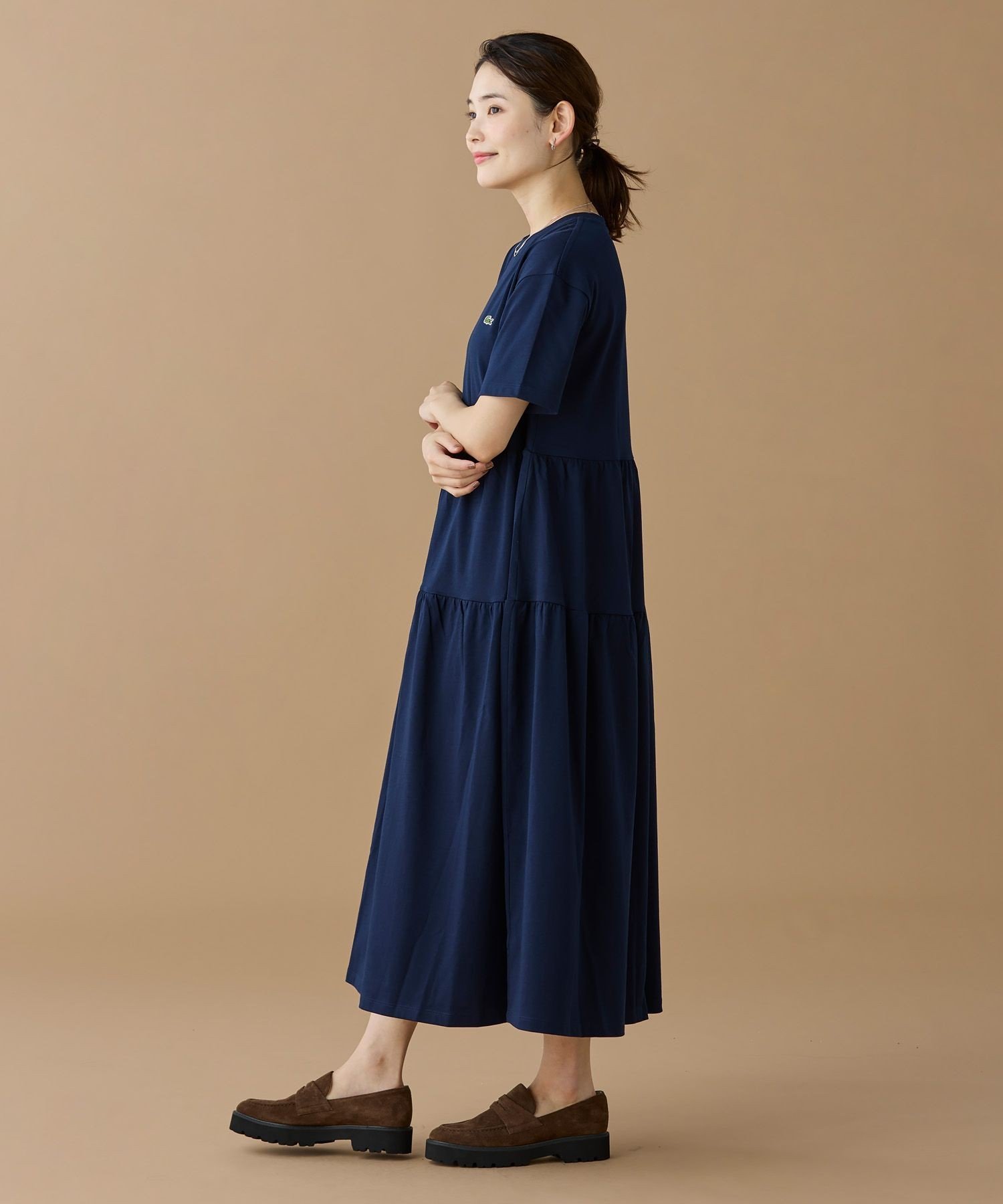 Платье LACOSTE макси, многослойное, хлопок, Navy — фото 4
