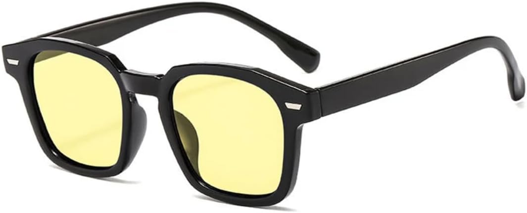 

Классические заклепки украшают маленькие квадратные солнцезащитные очки в винтажном стиле для женщин и мужчин, для активного отдыха на природе, рыбалки и использования с защитой от УФ-излучения UV400 TVTBBVV, Black Yellow