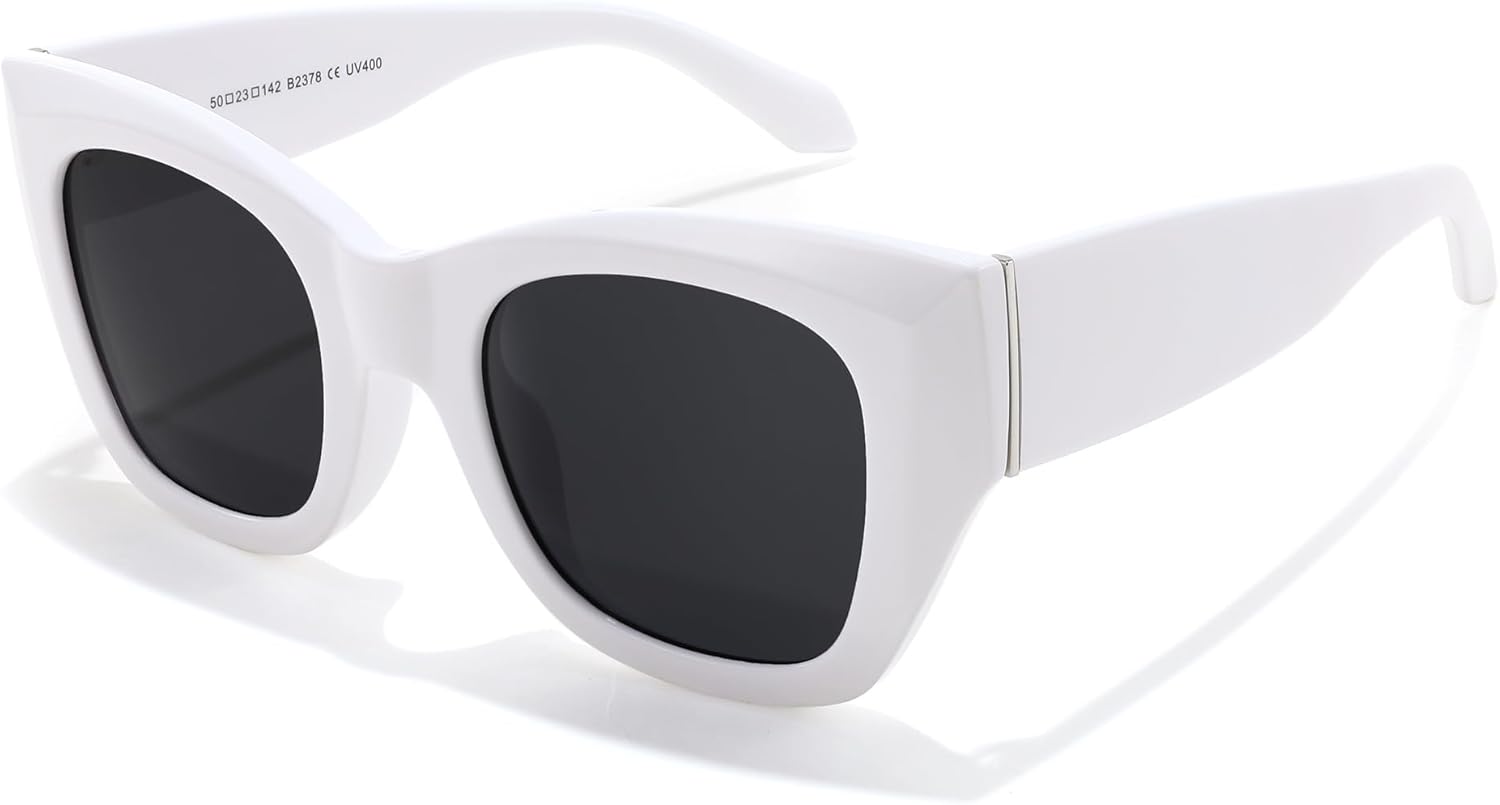 

Солнцезащитные очки FEISEDY Oversized Cat Eye для женщин и мужчин, винтажные, ретро, ​​с толстой оправой, роскошные, модные, с защитой от УФ-излучения UV400, модель B2378, White Frame Gray Lens 06