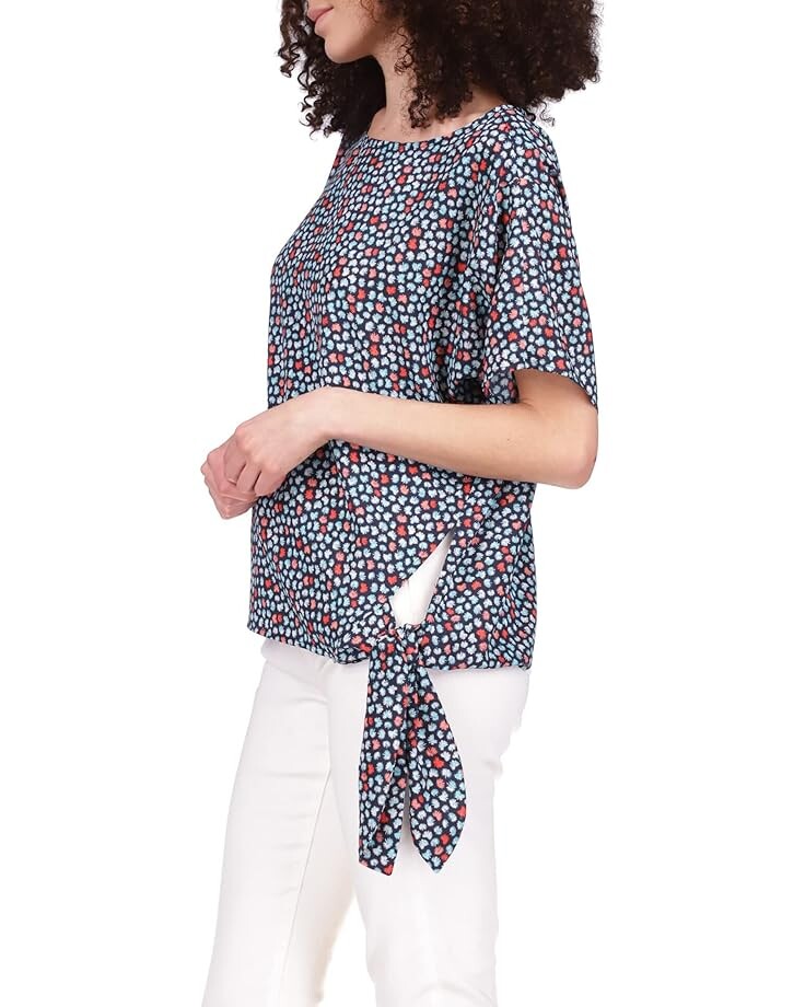 

Топ Michael Kors Tossed Palm Side Tie Top, цвет Midnight Blue